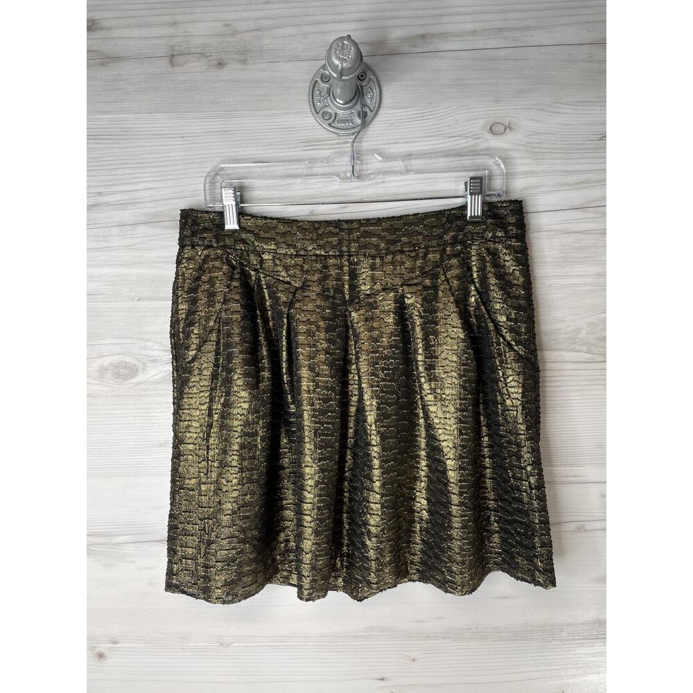 Gap Skirt Womens 4 Black Gold Metallic Jacquard Mini Lined Pockets Party Holiday